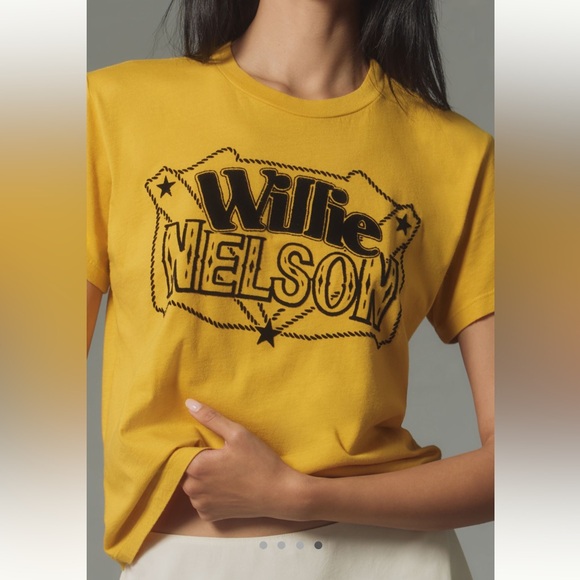 NWT Anthropologie Letluv Willie Nelson Yellow Graphic Women's Tee - Picture 3 of 3